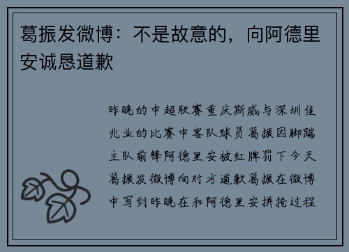 葛振发微博：不是故意的，向阿德里安诚恳道歉